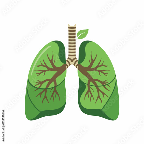 Human lungs with green leafy texture.