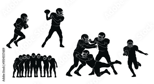 American Football Players in Action Silhouettes.