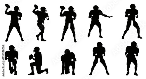 Collection of American Football Player Silhouettes in Various Poses.