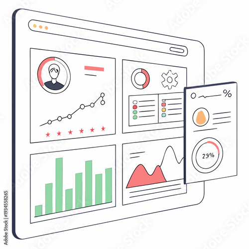A large monitor and a mobile device display various charts and graphs