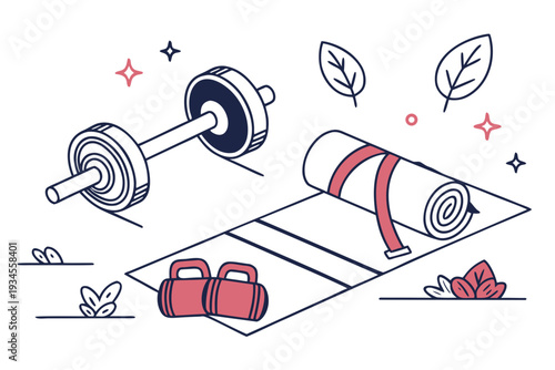 A fitness routine with dumbbells and yoga mat