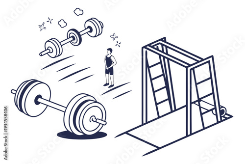 A drawing of a weight and a pull up bar