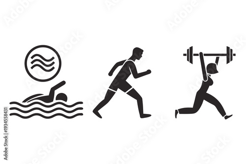Triathlete in different sports with silhouette