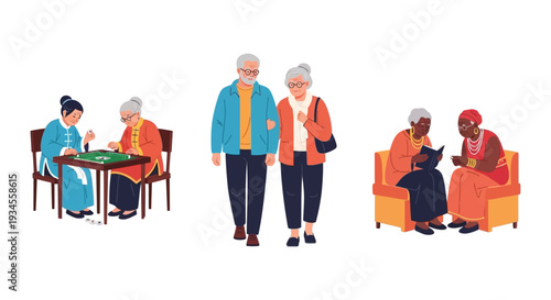 Multi-Ethnic Senior Citizens Enjoying Leisure, Social Activities, and Healthy Lifestyle
