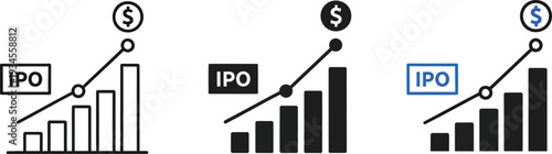 Initial public offering stock market growth graph with dollar sign, business finance concept vector
