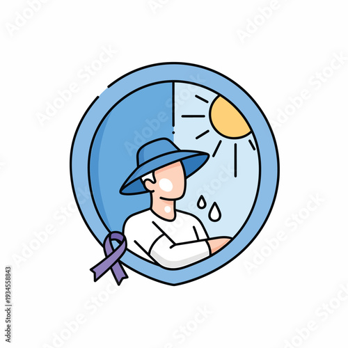 Man wearing sun protection hat outdoors.