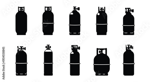 Black silhouette icons depicting various oxygen and propane tanks