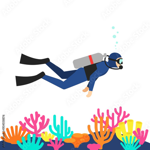 Scuba Diver Exploring Vibrant Coral Reef Underwater