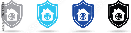 Modern shield icon with house and camera protection symbol