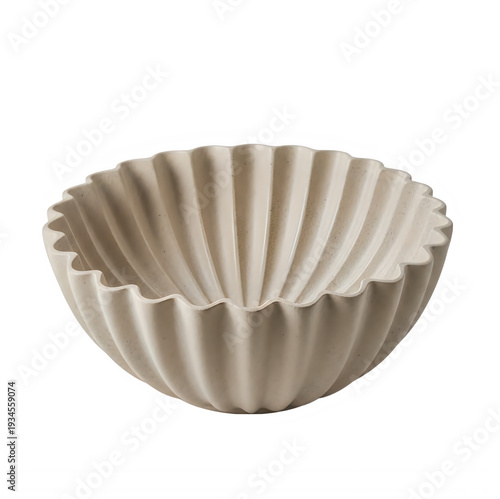 Elegant white ceramic fluted decorative bowl on white background