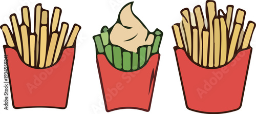 French Fries Fast Food Cartoon Style