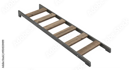 Industrial wooden and metal wall mounted towel rack or ladder on white background