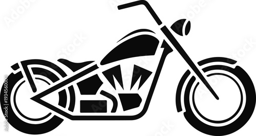 Stylized black silhouette of a chopper motorcycle isolated on a transparent background for graphic design