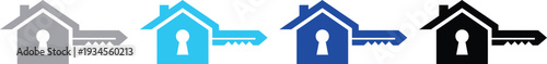 Black house icon with key symbolizing home ownership and security