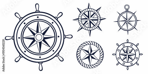 A collection of various nautical-themed wheels and compass designs