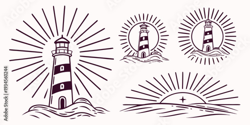 Four distinct lighthouse designs with unique patterns and shapes.