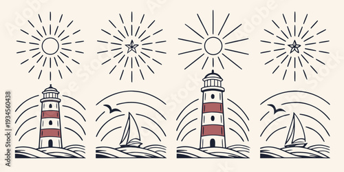 Lighthouse with varying light patterns and weather conditions