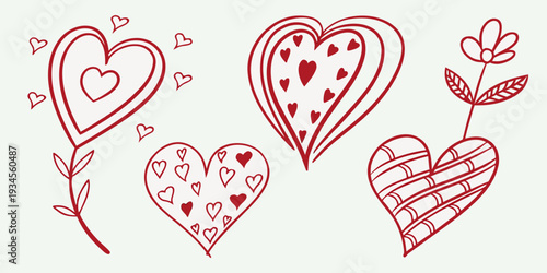 A delightful array of red hearts and flowers in a charming illustration