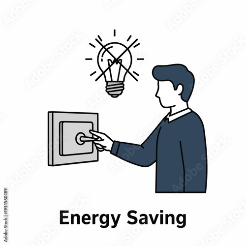 Man Turning Off Light Switch for Energy Saving.