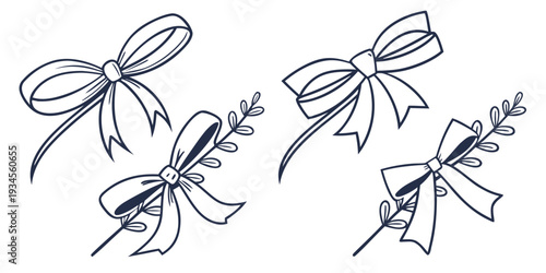 Three beautifully drawn bows with delicate details and elegant lines.