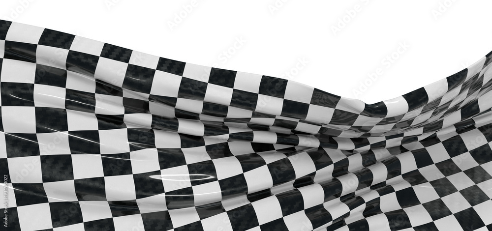 Obraz premium Black and white racing flag waving in the wind. Victory concept. Finish line.