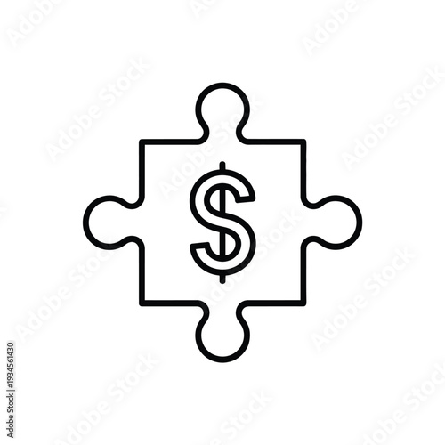 A dollar sign integrated within a black outline of a puzzle piece