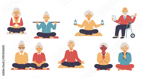 Active Senior Lifestyle & Wellness: Elderly Men and Women Practicing Yoga, Exercise, and Mindfulness for Healthy Aging