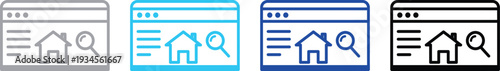 Modern web browser interface with house icon and magnifying glass