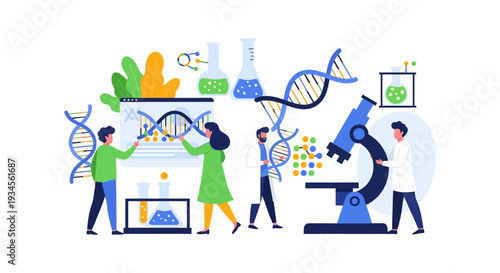 Genetic Research Laboratory: Scientists Analyzing DNA and Biotechnology Data
