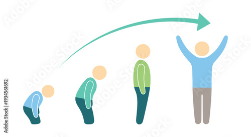 Posture Improvement Journey: From Slumped to Upright Figure Illustrating Health, Recovery & Well-being