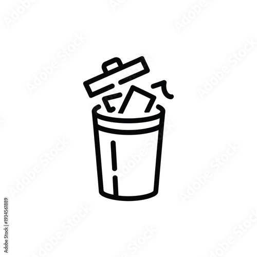 Simple black and white line drawing of an overflowing trash can