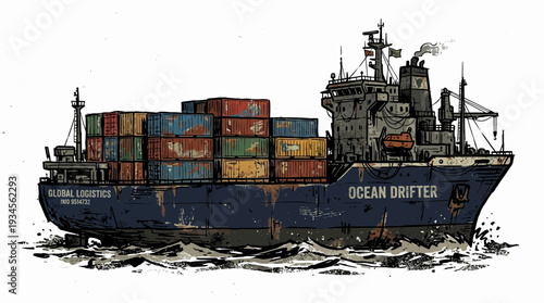 Cargo ship transporting containers on the sea