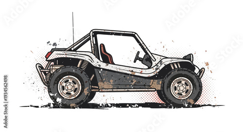 Off road dune buggy illustration with mud splashes