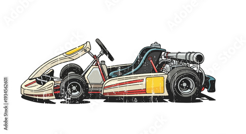 Retro racing go-kart, side view, vintage style illustration