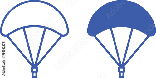 Parachute icon set with thin outline and solid fill styles isolated on transparent background