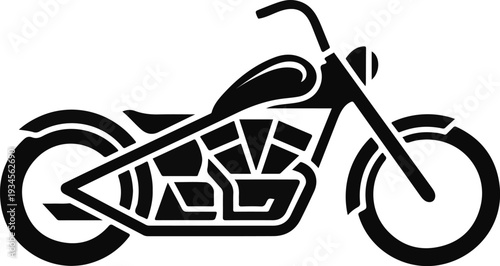 Stylized black silhouette of a custom motorcycle with exposed engine detail on a transparent background