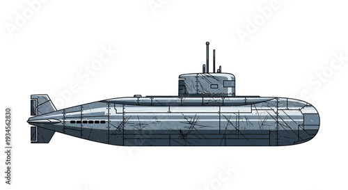 Submarine isolated on white background