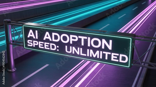 AI adoption accelerates on futuristic highway with unlimited speed limit