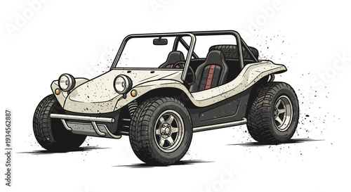 Vintage dune buggy off-road vehicle on white background