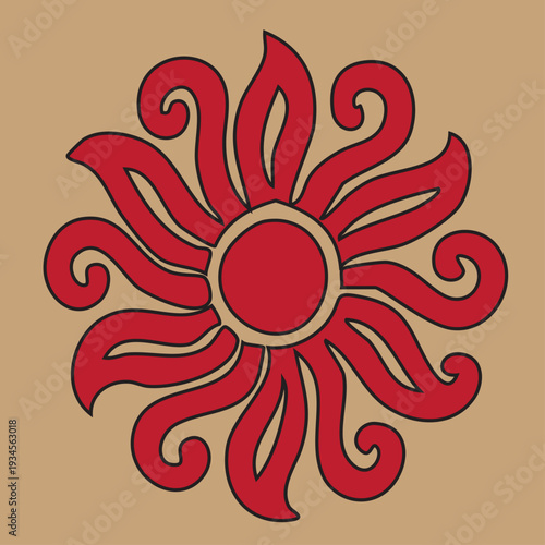 Ornate nature pattern with vintage summer leaves and a circular sun element for a stylish wallpaper illustration