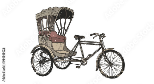 Vintage Rickshaw Bicycle Isolated White Background
