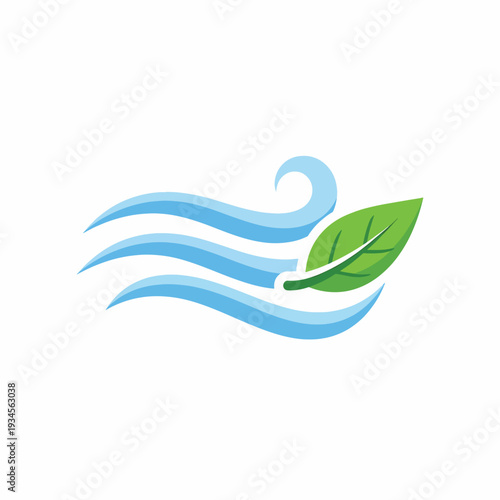 Green Leaf Floating on Blue Waves.