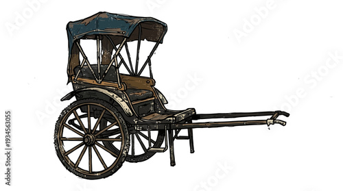 Vintage Rickshaw Isolated on White Background