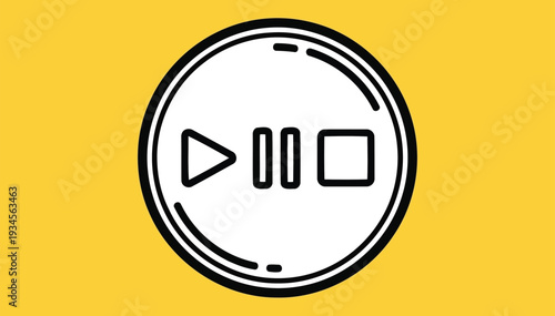 Playback interface badge with transport symbols, hand drawn illustration