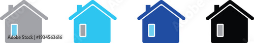 Modern house icon with blue window and chimney