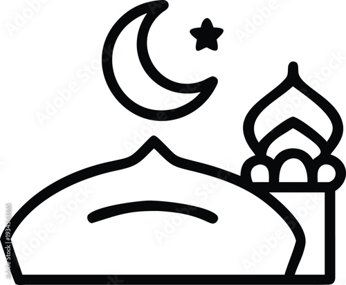 Minimalist Mosque Silhouette with Sunset Gradient | Islamic Crescent Moon