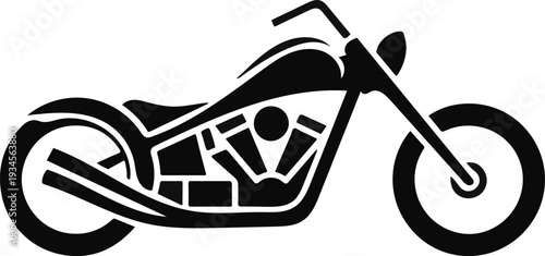 Stylized black silhouette of a powerful cruiser motorcycle showing its engine and wheels
