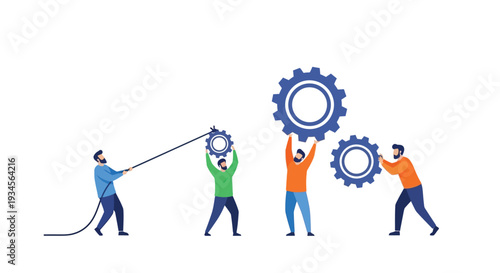 Teamwork makes the dream work people collaborating with gears