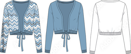 Blue and white cardigan sweater with ties chevron