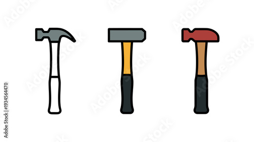 Three cartoon hammers with different handles and heads  tools